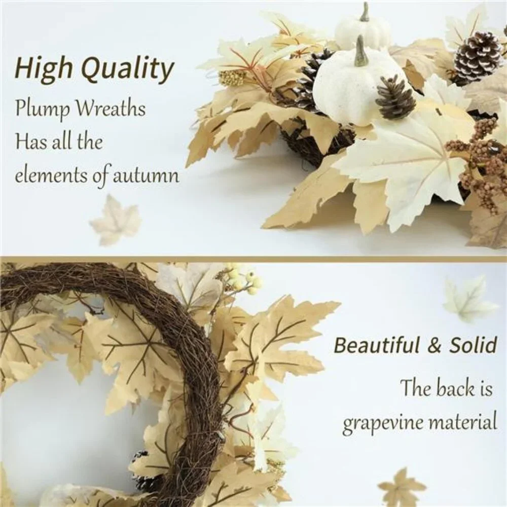Fall Wreath with Lights 22 Inch - Fall Wreaths for Front Door Thanksgiving